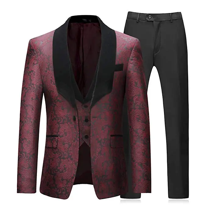 

YUNCLOS EU Size Mens 3 Piece Tuxedos Vintage Groomsmen Wedding Suit Complete Outfits(Jackets+Vest+Trousers)