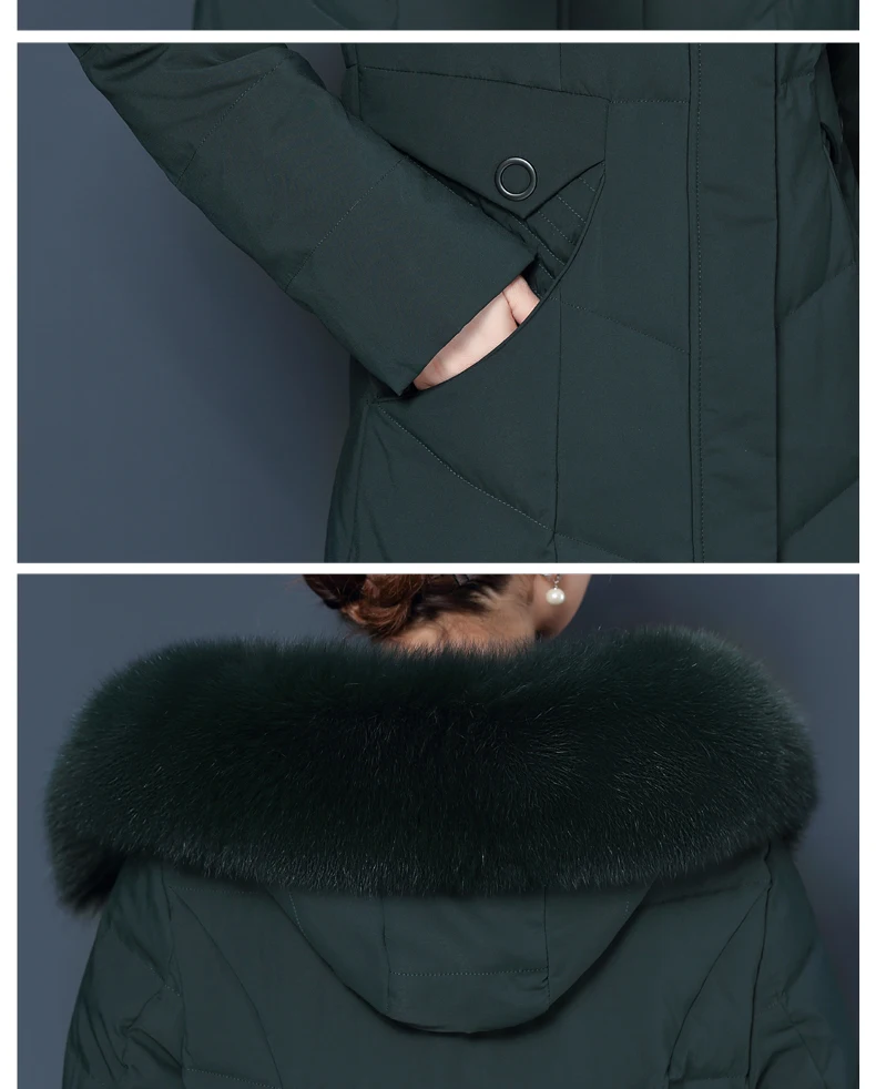 Женские зимние теплые пуховые пальто с капюшоном Высококачественная Длинная Верхняя одежда с воротником из лисьего меха для мамы Большой размер Повседневный пуховик женский 6XL
