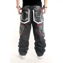 Модные шаровары, мужские мешковатые джинсы, большие размеры 44, мужские джинсы в стиле хип-хоп, Длинные свободные модные джинсы для скейтборда с вышивкой питона для мужчин