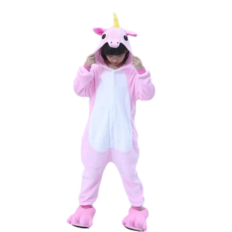 Kids Pajamas Flannel Animal Unicorn Pikachu Stitch Costume Cosplay Winter Cute Cartoon Children Sleepwear Baby Pyjamas Onesies