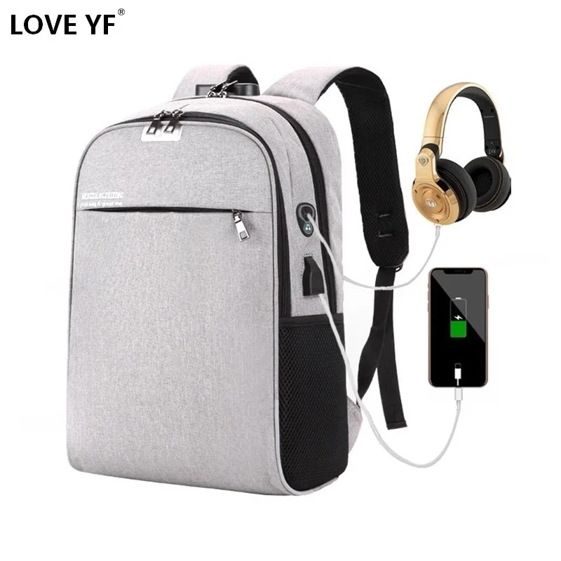 USB charging with password lock headphone hole backpack college