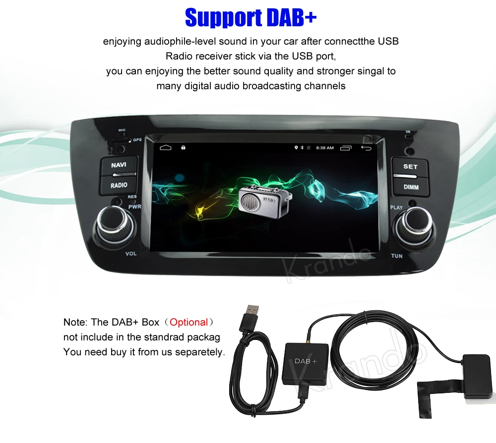 Top Krando Android 8.0 car multimedia radio for fiat doblo 2010-2014 car gps navigation system wifi Steering wheel control 11
