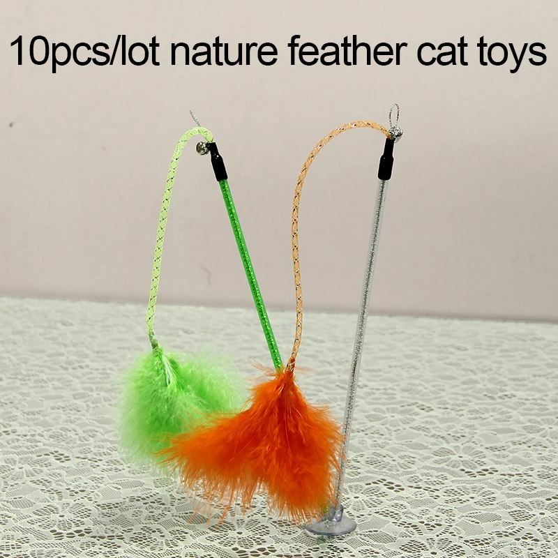 10pcs/lot Natural Environment Feathers Funny Cat Stick Crystal Clear Rod Jouet Chat Feather Cats
