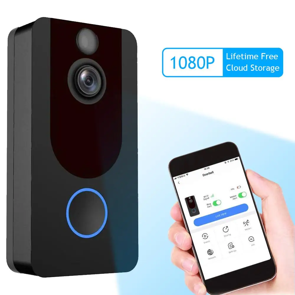 

Smart WiFi Video Doorbell Camera V7 HD 1080P Visual Intercom With Chime Night vision IP Door Bell Wireless Security Camera