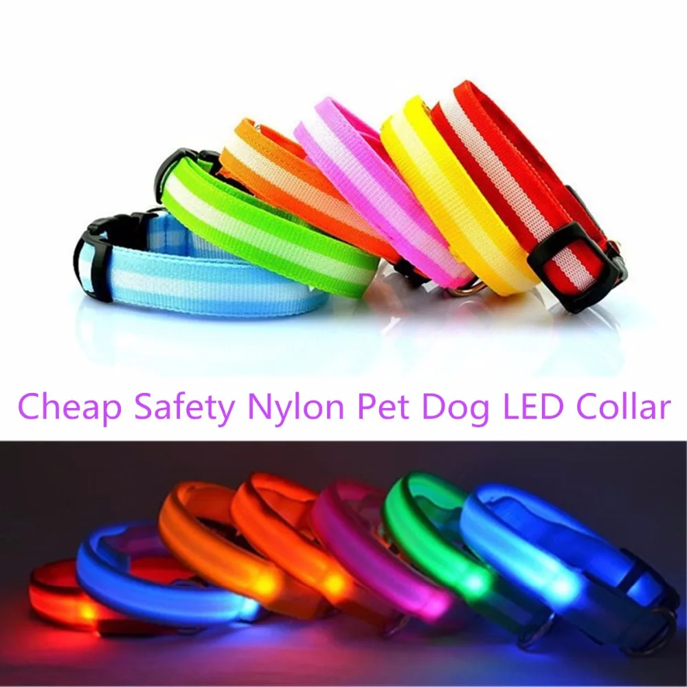 FG89 New Cheap Pet Dogs LED Collars Nylon Collar Night Safety Glow