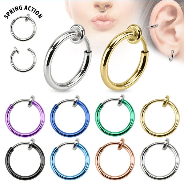 10pcs Punk Clip On Fake Nose Open Hoop Ring Lip Earring Ring Body Piercing New