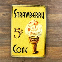 Новинка "Клубничное мороженое" жестяная пластина знаки плакат фильм Искусство кафе бар винтажная металлическая живопись наклейки на стену домашний декор 20X30 см