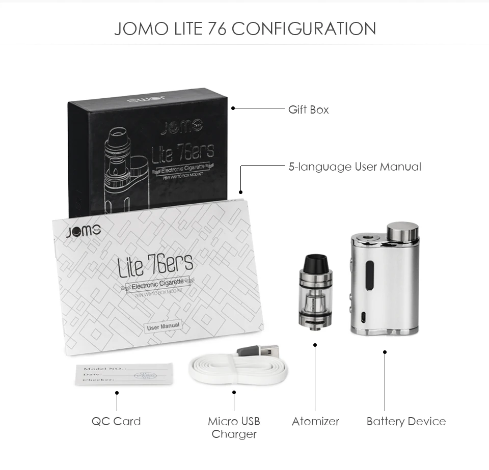 JOMOTECH оригинальная 76W мощности электронная сигарета Kit 0.5ohm испарителя 2мл Танк