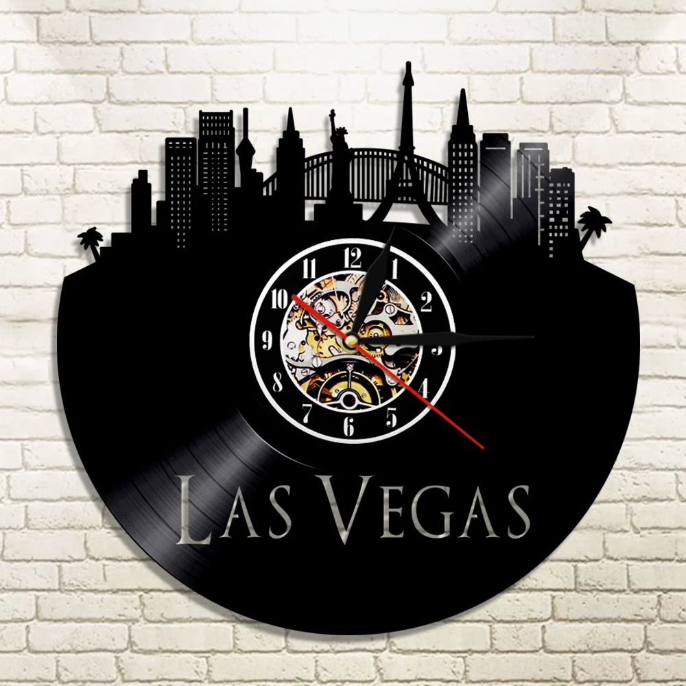 1Piece Las Vegas City Wall Clock Vintage Vinyl Record Desert Casino USA