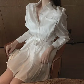 

Fashion 2019 New Long Sleeve Shirt High Waist Shorts Two-Piece Set Women Summer Lapel Single-Breasted White Suit