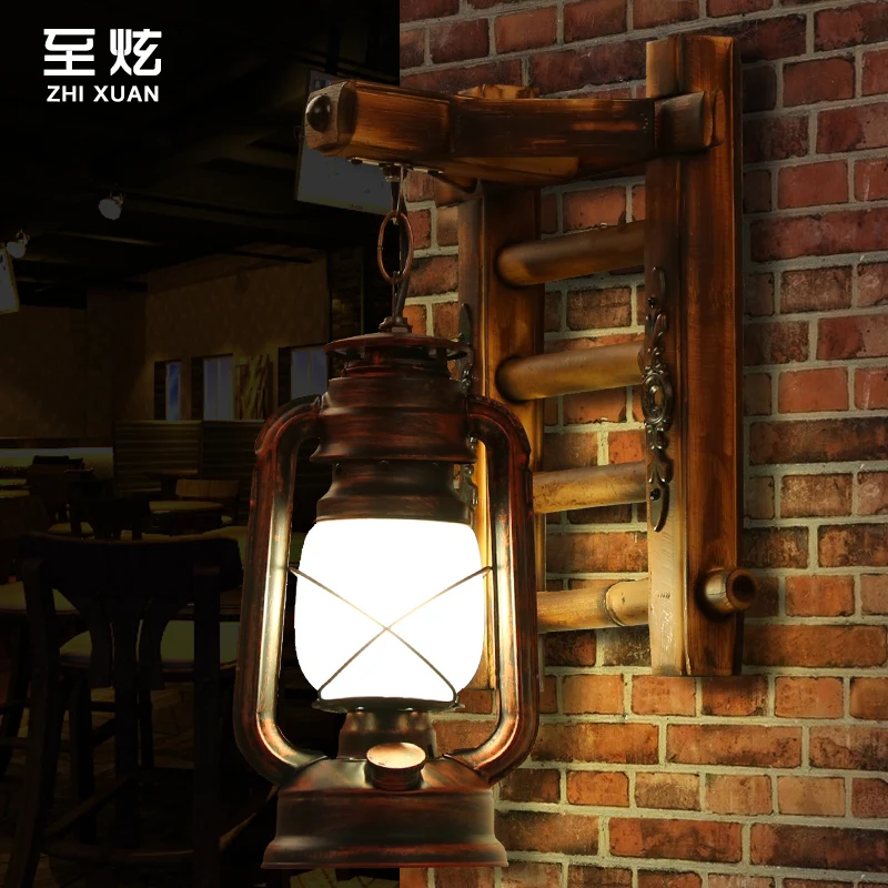 خمر ريترو البرونز الحديد فانوس الكيروسين مصباح الجدار e27 المدخل شريط الحمام الغرور أضواء تركيبات الشمعدان نوم الليل
