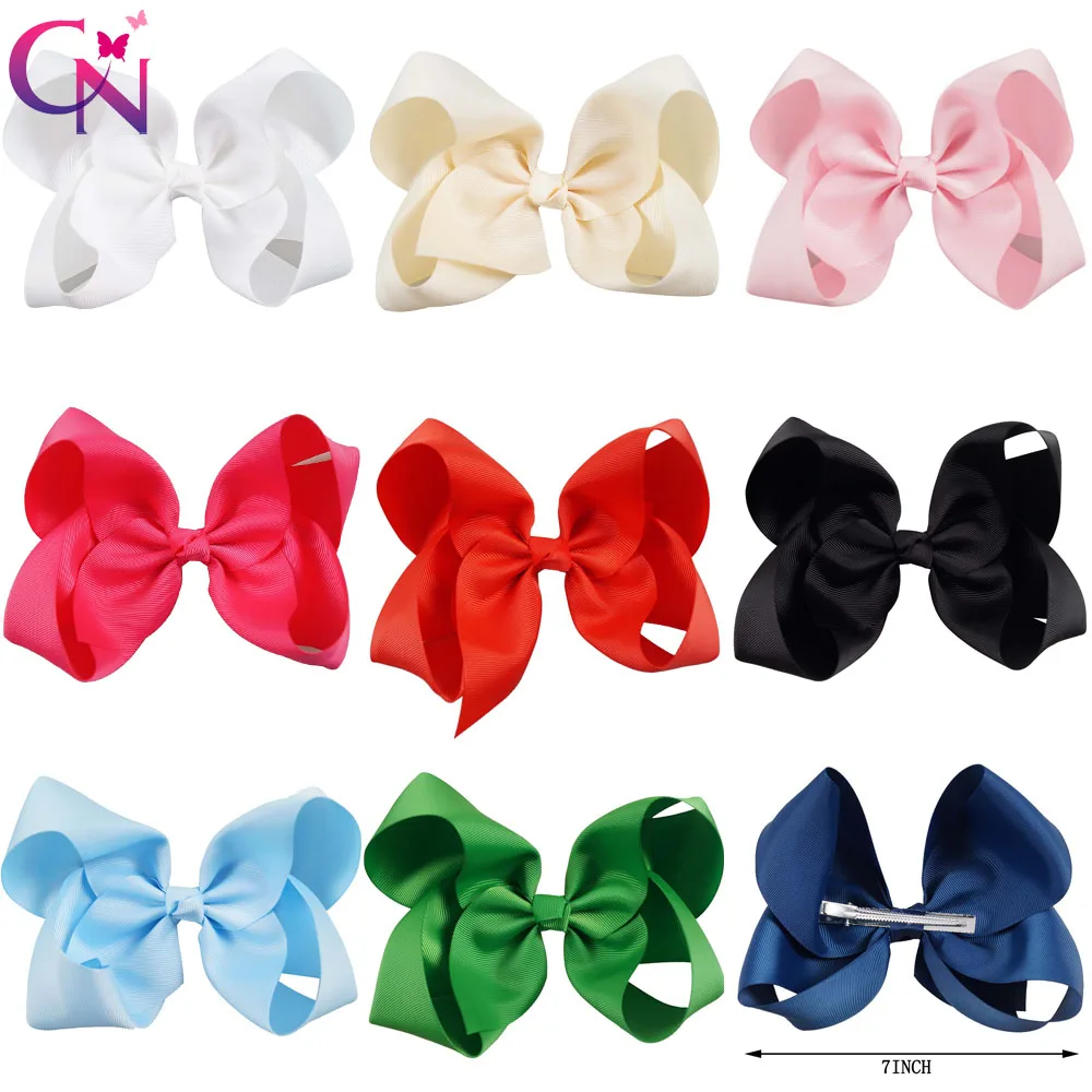 

30 Pcs/lot 60 Colors 7" Girls Solid Ribbon Bow With Clip Kids Children Boutique Large Barrettes Hairgrips hair Accessories