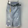 Jupe en jean grande taille 5XL, mode, taille haute, fendue, trou, lettre, ligne a, printemps automne ► Photo 2/4