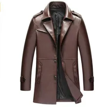 Мужские коричневые куртки длинные пальто Высокое качество зимнее платье бизнес Тренч с лацканами Pu ветровка мужская кожаная куртка