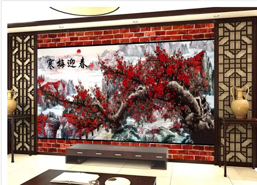 Custom Wall Mural Modern Art Painting High Quality Mural Wallpaper Plum 3D background brick wall 3d Mural Wallpaper Custom Wall Mural Modern Art Painting High Quality Mural Wallpaper Plum 3D background brick wall 3d Mural Wallpaper