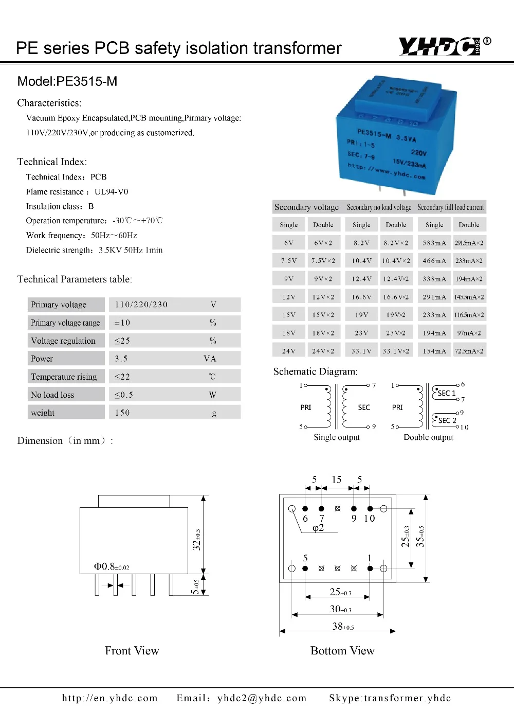 PE3515-M power 3.5VA 220 V/24 V Expory resign инкапсулированный безопасный изолирующий трансформатор для сварки печатной платы трансформатор силовой трансформатор