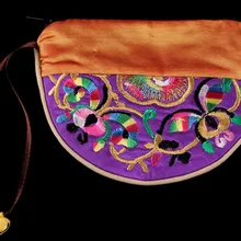 Уникальный полукруг вышитый маленький Подарочный кисет для ювелирных изделий с колокольчиками Лоскутная атласная ткань кошелек на молнии склад для принадлежностей сумка