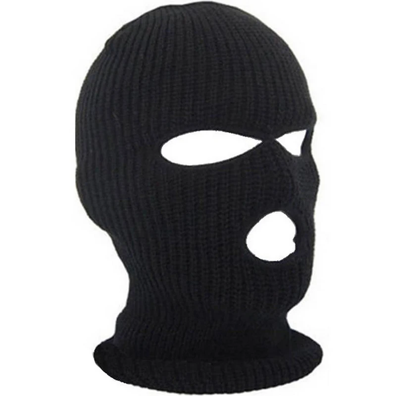 Полнолицевая маска, 3 отверстия, Балаклава, вязаная шапка зима, стрейч, Снежная маска, шапочка, шапка, новинка, Черные Теплые маски для лица