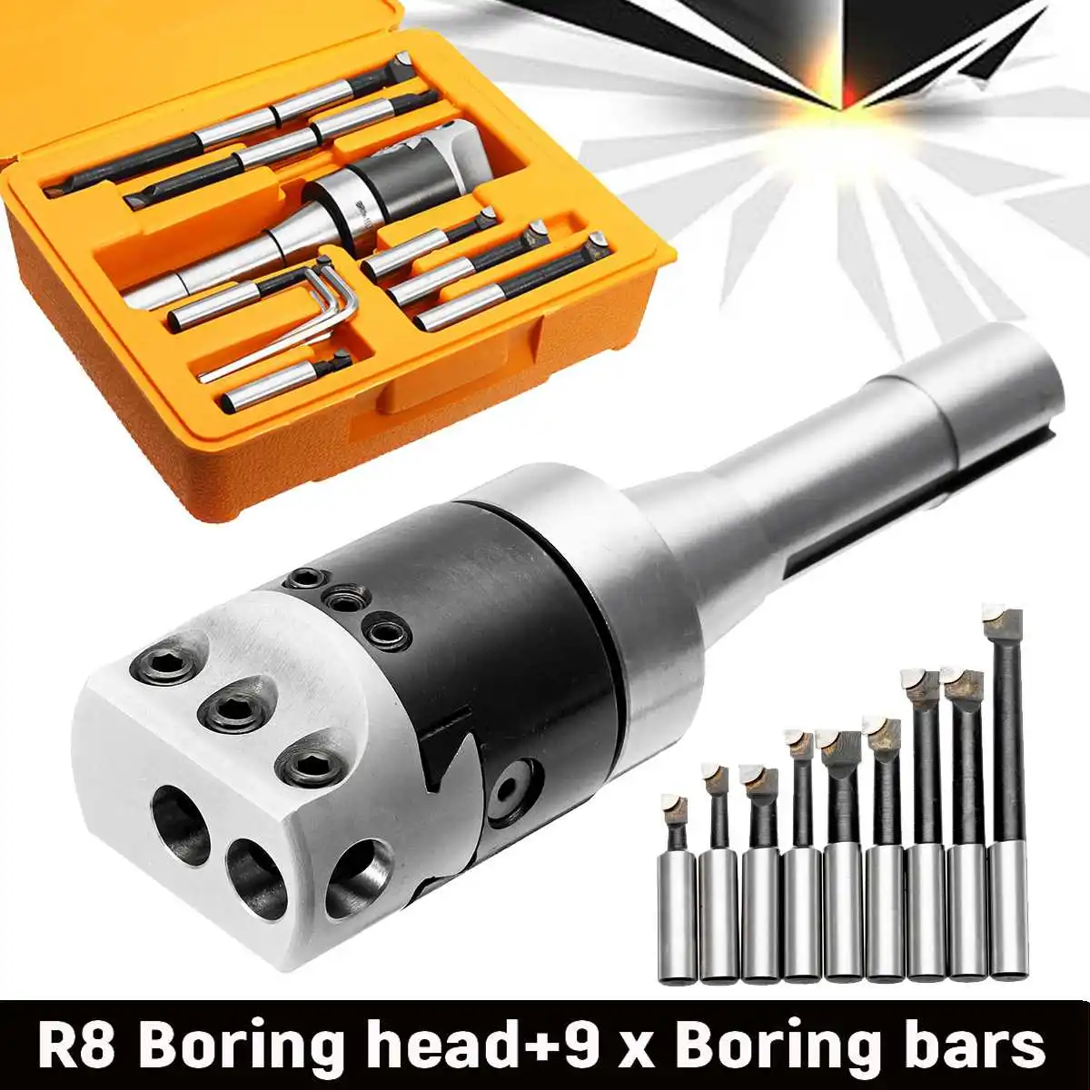 

9Pcs 2" Precise R8 Boring Head R8 Shank Carbide Boring Bar Set Boring Tool for Milling Machine