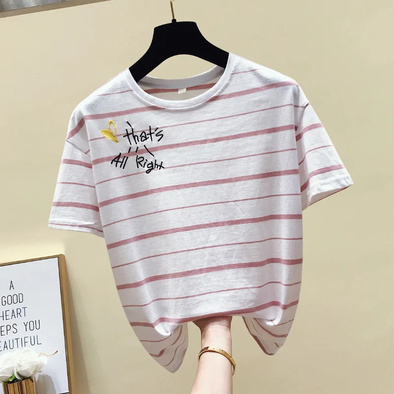 

Vintage Stripped T Shirt New Fashion Clothes for Women Summer Tops Letter embroidery Tshirt Harajuku Streetwear