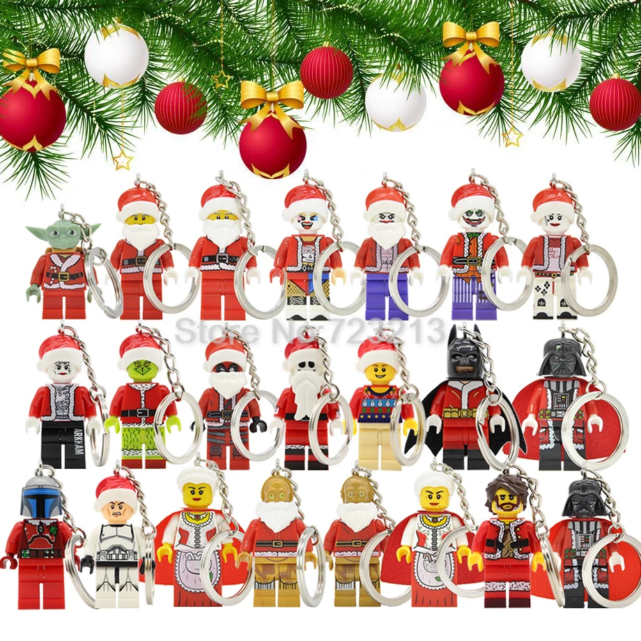 

Single Christmas Keychain Santa Claus Darth Vader Yoda Space Wars Super Hero Batman C3PO Deadpool Building Blocks Toys