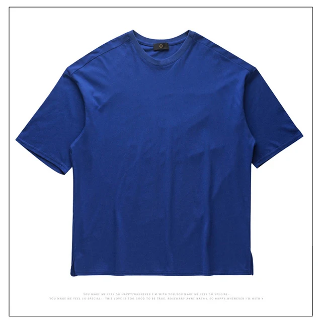 Solid 100 Cotton Unisex Oversize T shirt Elbow Length Crew Neck Hip