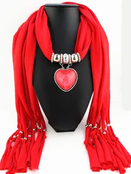 

New ladies wild jewelry love heart-shaped resin pendant scarf Europe and America tassel trend scarf