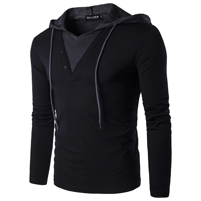 Men's Hooded t shirt 2018 spring casual Sling Tees V-neck Male Fake two pieces Slim Male Long-Sleeved T-Shirts Tops EU/US size Men's Hooded t shirt 2018 spring casual Sling Tees V-neck Male Fake two pieces Slim Male Long-Sleeved T-Shirts Tops EU/US size