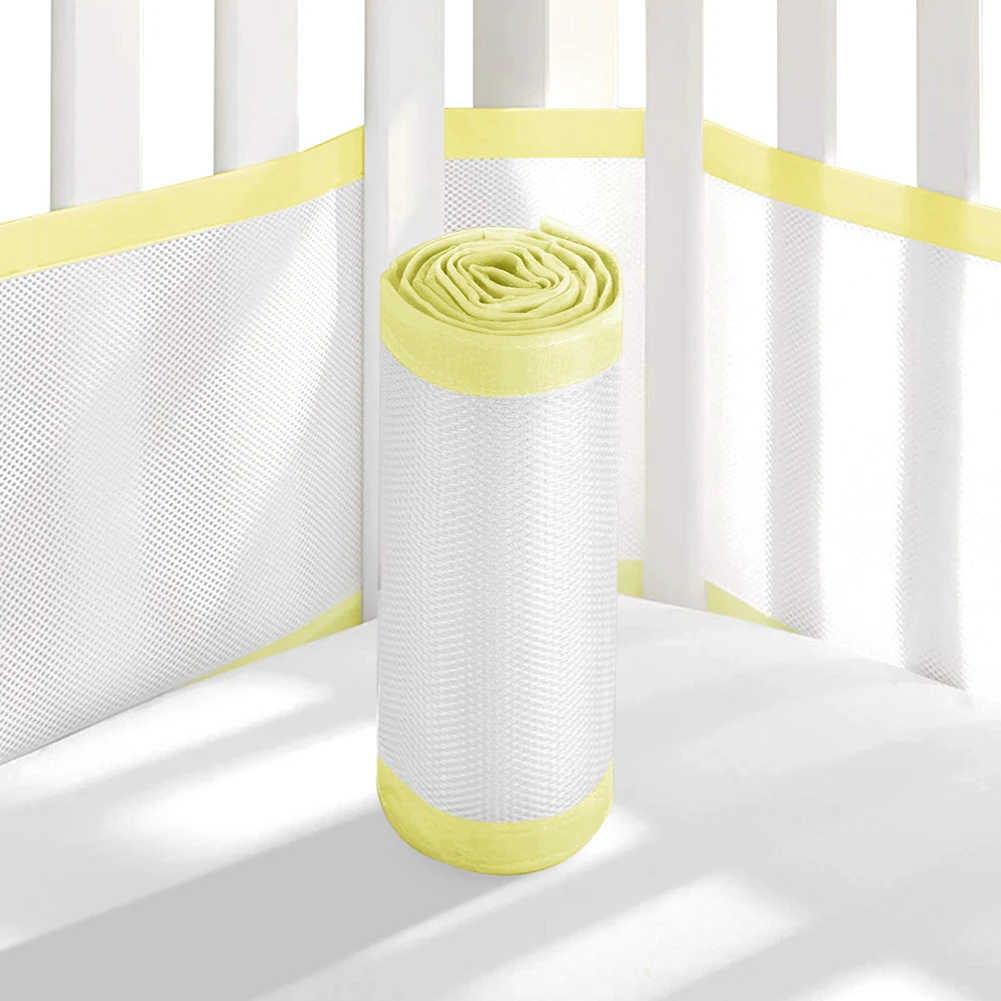 

2PCS Baby Care Crib Bumper Detachable Elastic Thread Gluing Polyester Breathable Mesh Lightweight Bedroom Washable Protective