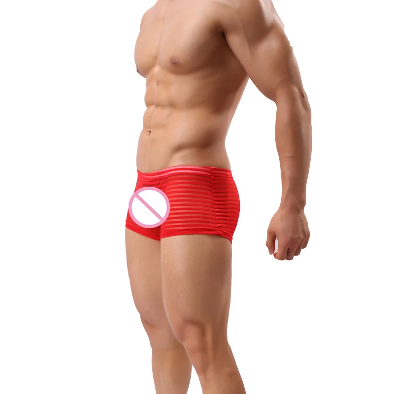 mens silk boxers Multi Colors New Breathable Bar Mesh Striped Men's Boxer Shorts Underwear See-through Trunks  Shorts Underpants Cueca mens designer boxers