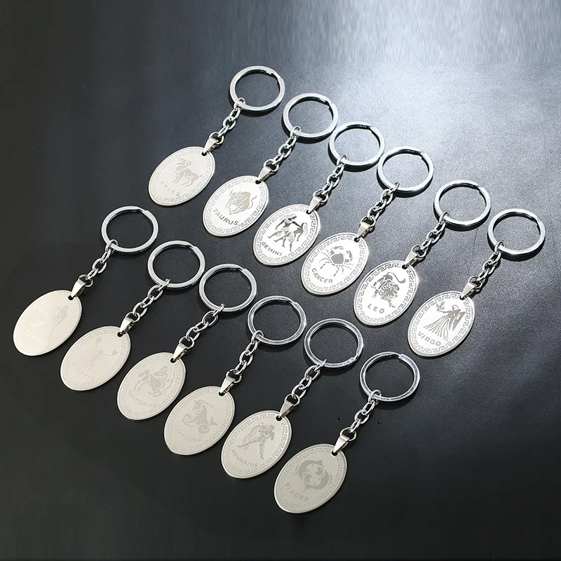 Llaveros de acero Acero inoxidable Zodiaco llavero una pieza llavero metal hombres mujeres coche chaveiro sleutelhanger llavero trinket