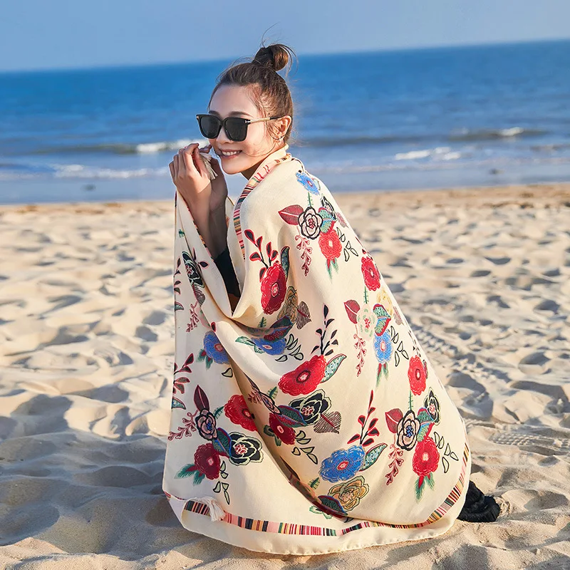 

Summer New Fashion Beach towel Scarf Women Flower silk Scarves Luxury Brand lady Girl Holiday Sun protection ventilation scarf