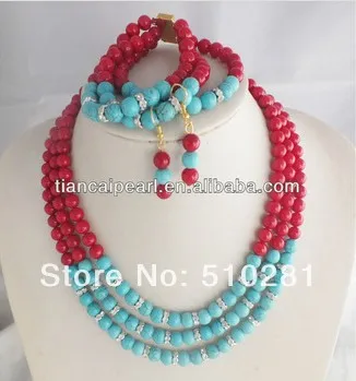 

Free ship!!! fashion Luxury bridal coral Natural stone jewelry set No-498