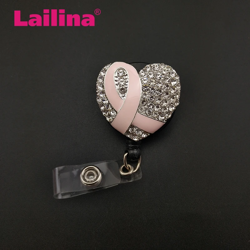 

Nurse Rhinestone Pink Ribbon Heart Retractable Badge Reel/ ID Badge Holder