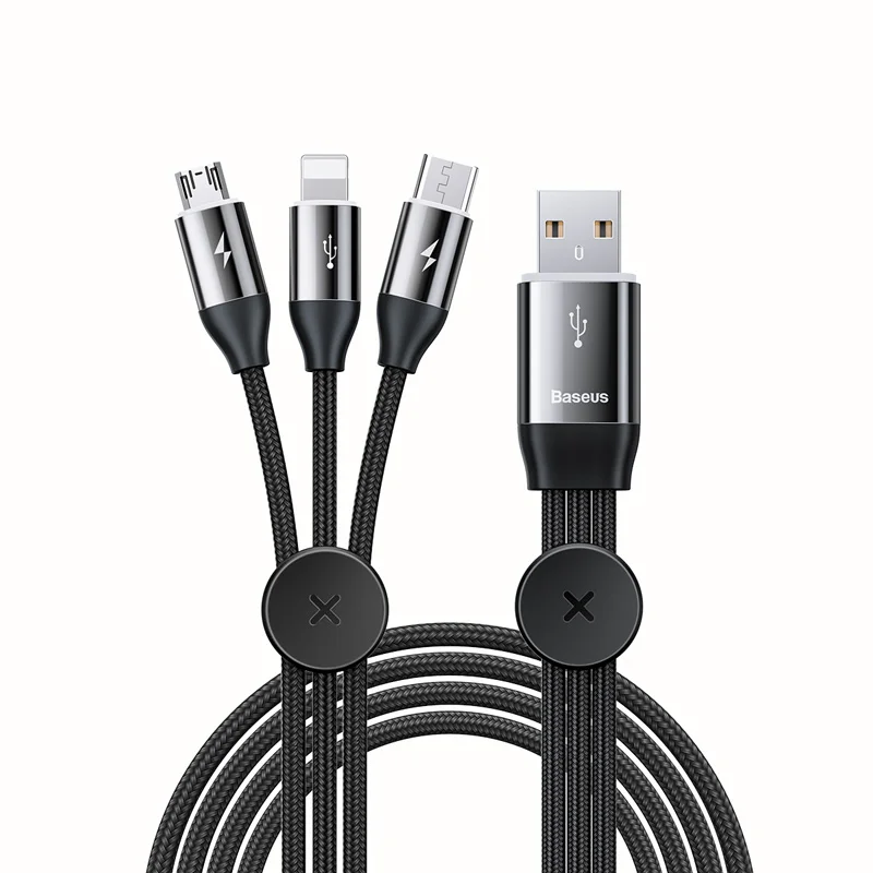 Baseus 3 в 1 USB кабель для iPhone Micro usb type C кабель для Android мобильного телефона магнитное освещение зарядное устройство кабель USBC Microusb - Цвет: Black