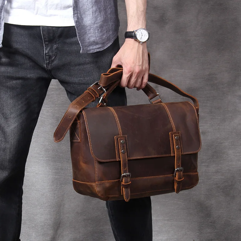 AETOO Retro Mad Horse Leather postman bag, men's head cowhide shoulder bag, handbag