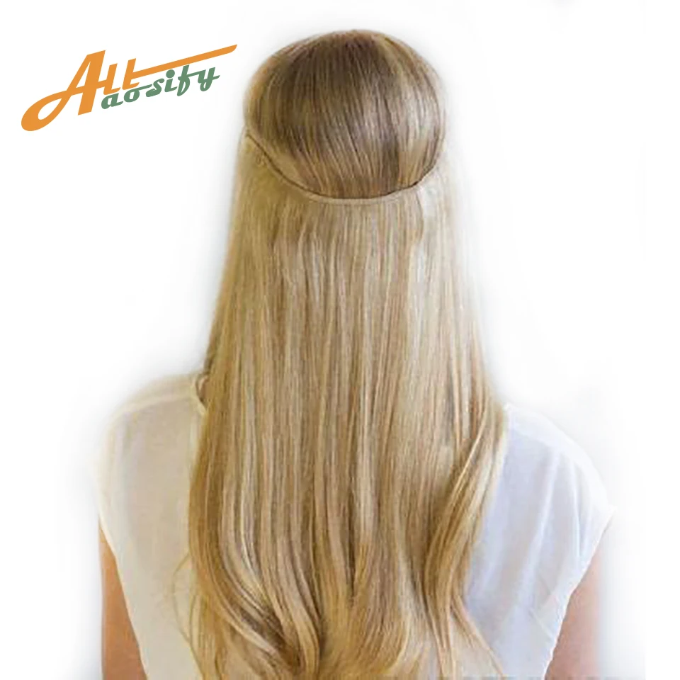 

Allaosify 24" Synthetic No Clips Invisible Wire Secret Fish Line Hairpieces Hair Extension Natural Hair Extension Clip Ins Ombre