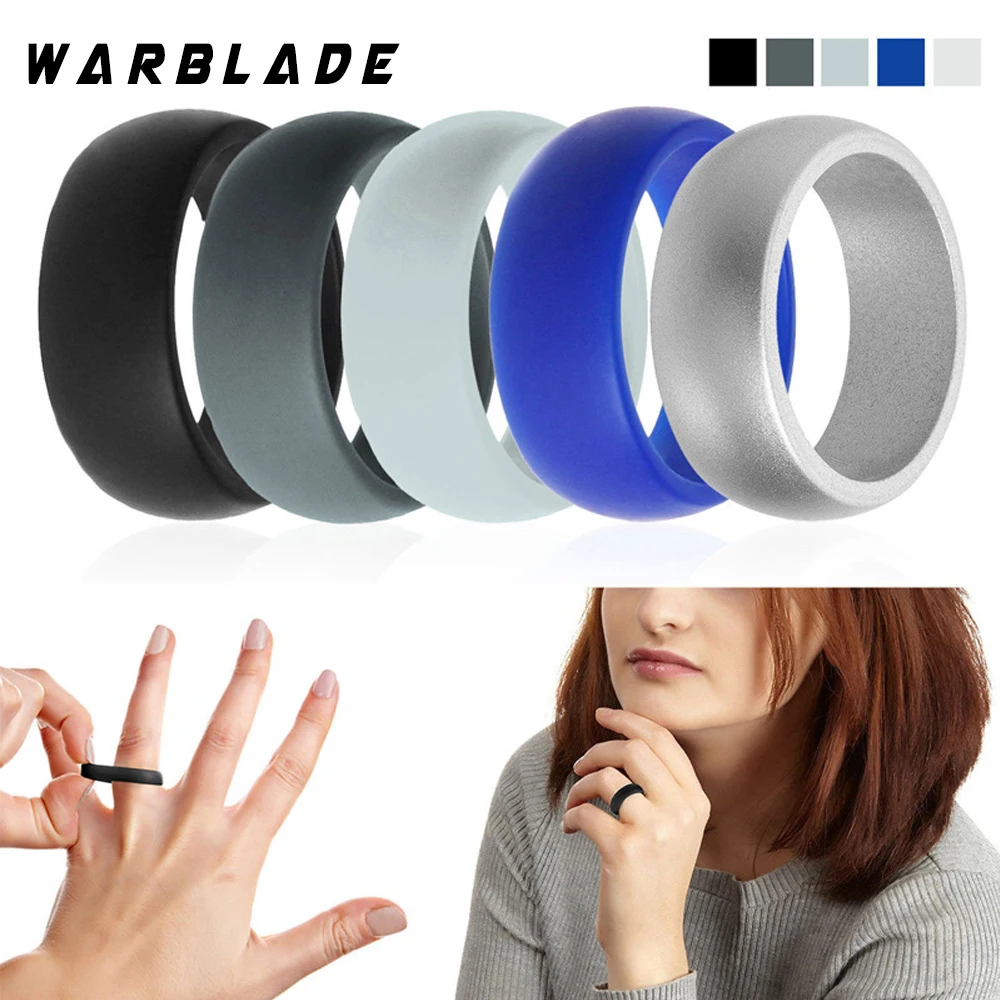 8mm Food Grade FDA Silicone Ring Hypoallergenic Crossfit Flexible Silicone Finger Rings For Men Women Wedding Jewelry 5pcs/set