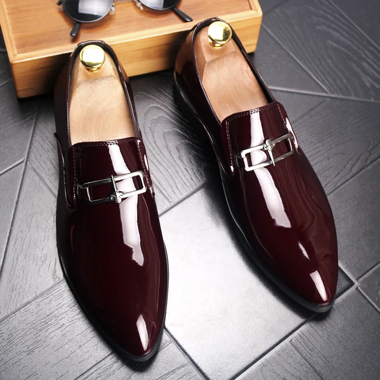 Мужские фирменные дизайнерские блестящие туфли с острым носком и металлической пряжкой для торжественных мероприятий; Мужские модельные туфли для выпускного бала; sapato social masculino