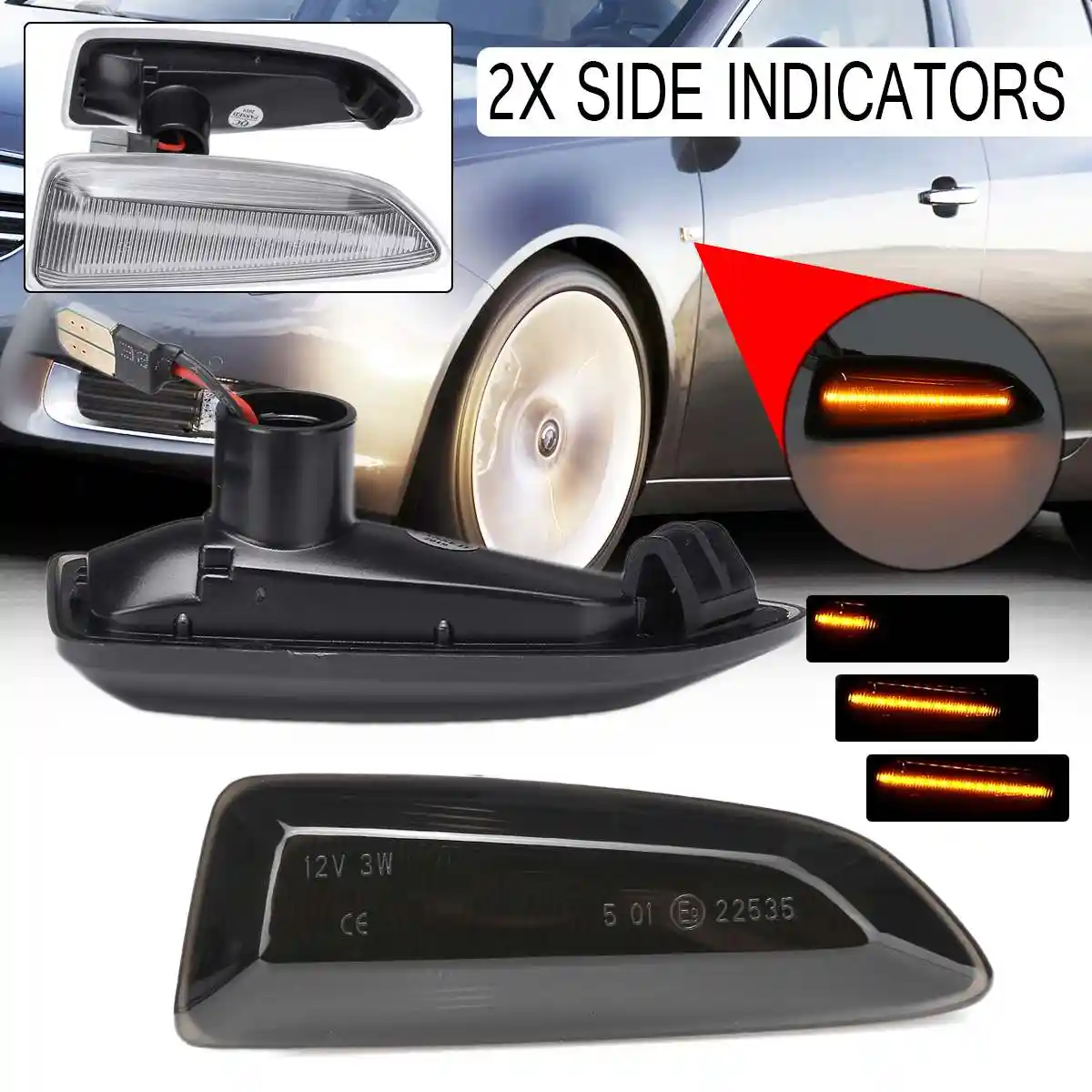 2PCS Dynamic Turn Signal Side Marker Light For Opel Astra J Astra K