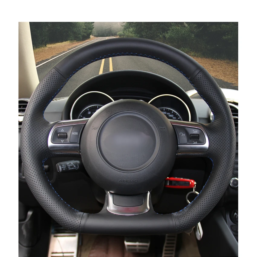 Рука сшитый черный PU искусственная кожа крышка рулевого колеса для Audi TT TTS(8J) 2006- A3 S3(8 P) Sportback 2008-2012 R8