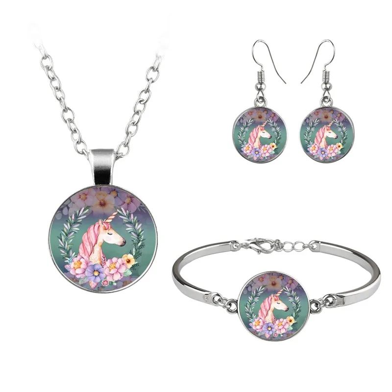 Suteyi, модные набор украшений для женщин в виде единорога, подарочные серьги, браслеты и браслеты, комплект с массивным ожерельем, Винтажный серебряный цвет - Окраска металла: 12