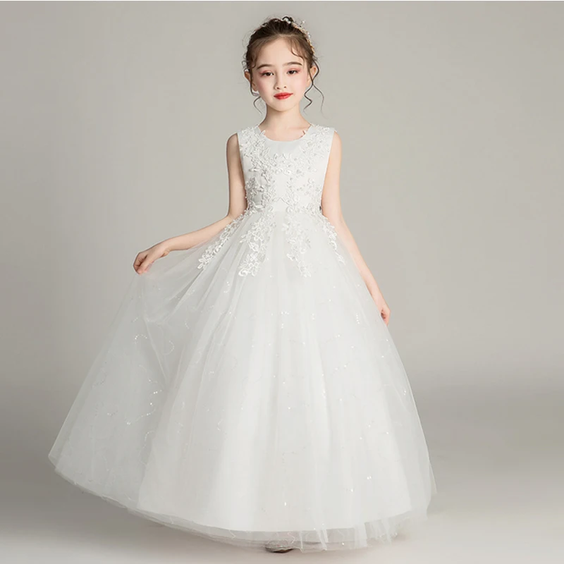 Это YiiYa/Свадебные Платья с цветочным узором для девочек; Детские вечерние фатиновые платья принцессы с вышитыми цветами бальное платье с хлопковой подкладкой; коллекция года; BX683 - Цвет: White