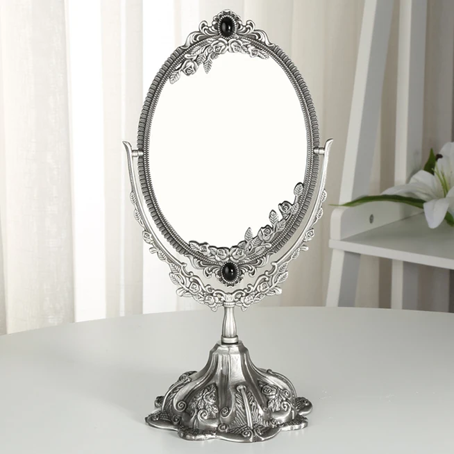 Античная Стиль искусственного бронза 360 градусов Поворот двусторонний косметическое зеркало для нанесения макияжа для настольный сортировщик Counter1206
