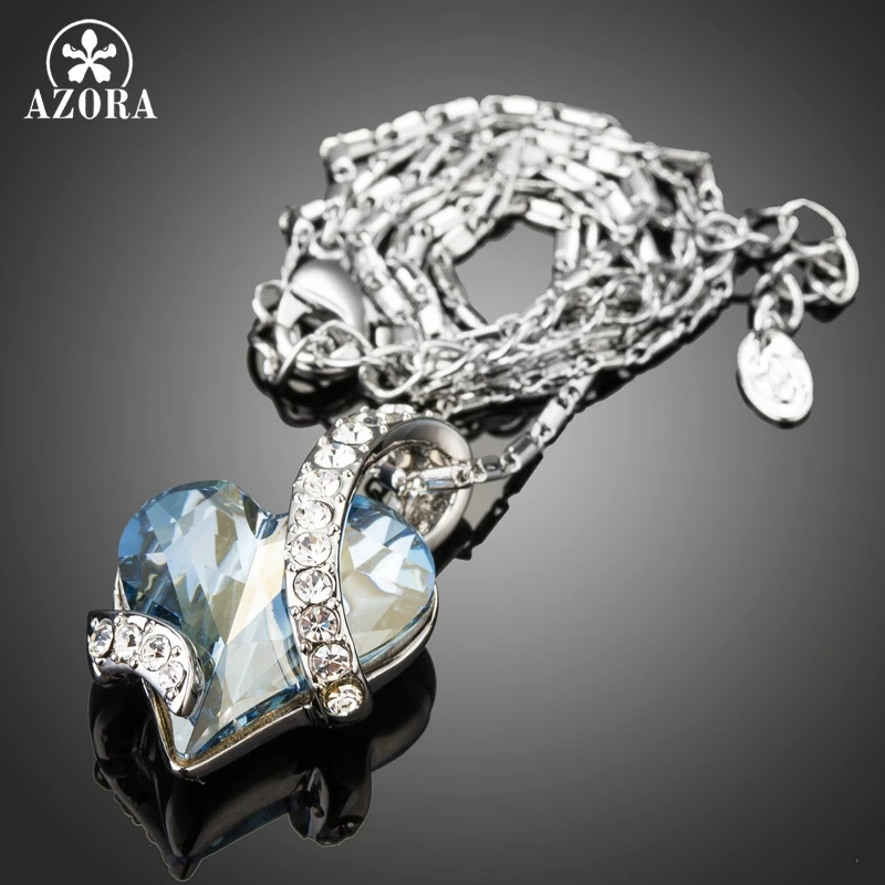 Forever Love Light Blue Heart Stellux Austrian Crystal Classic Pendant Necklaces for Valentine’s Day Gift of Love TN0195