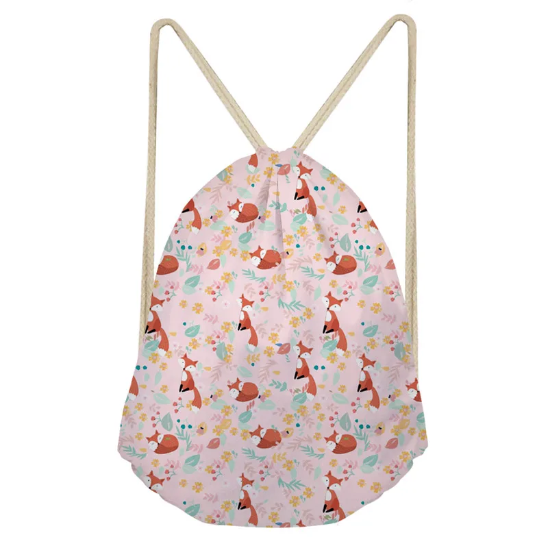 

THIKIN Flower Fox Dog Printing Drawstring bag for Women Casual Small Backpack Kids Daily Fashion School Backpack Custom Mochila