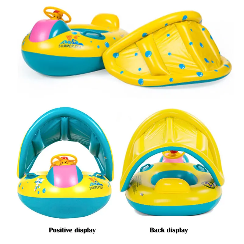 Safe Baby Inflatable Ring Baby Float Children Swimming Circle Pool Accessories Inflatable Wheels With Adjustable Sunshade Seat