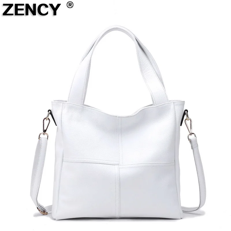 2022 Zency 100 Soft Genuine Leather Women Shoulder Bags Handbag Female Top Handle Strip