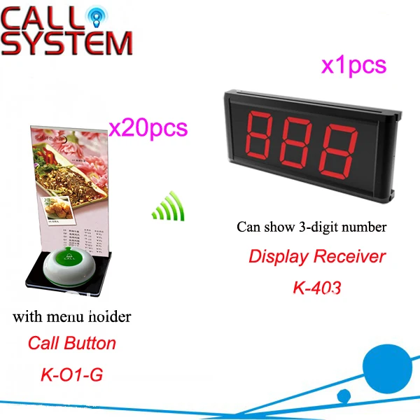 Ресторан звонок Системы K-403+ O1-G+ защита для экрана из закаленного Ресторан Кафе Гостиница с 1-ключ кнопка вызова и 3-цифровой светодиодный дисплей с бесплатной доставкой