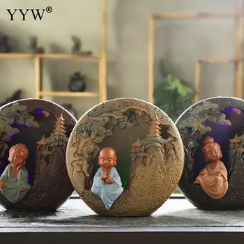 

Round Incense Cones Holder Backflow Incense Burner Censer Aroma Burner Incenso Home Decor Gift With Led Light Send 10pcs Cones